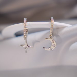 Silver Starlit Moon Hoops